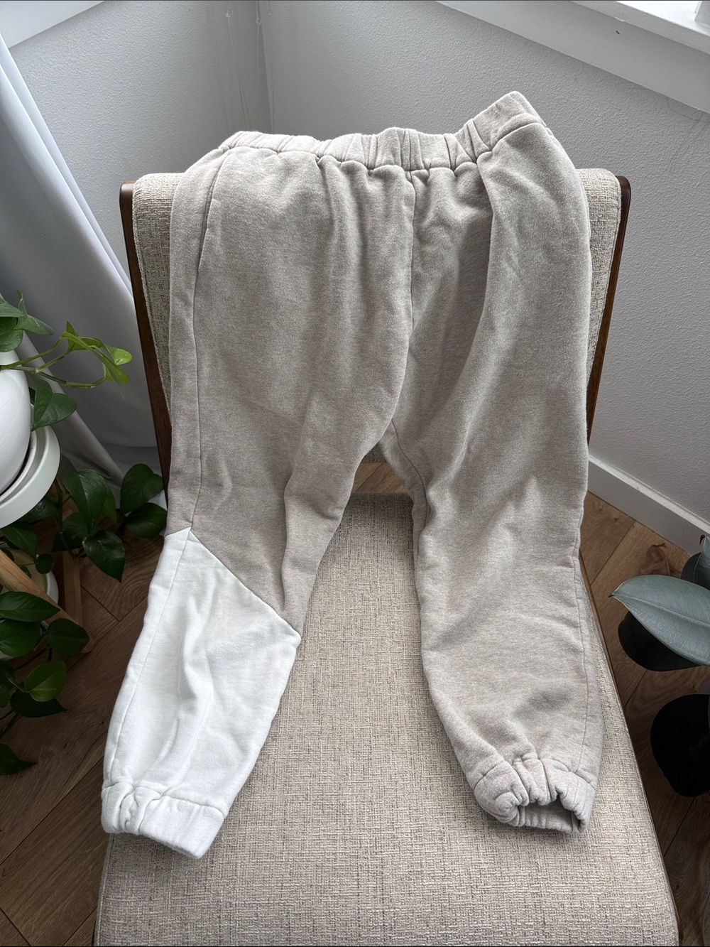Women's Neutral Beige Track Joggers with White Knee Panel